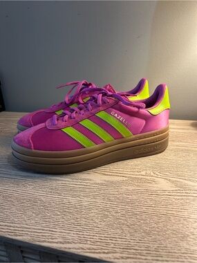 adidas Gazelle Platform Sneakers in Hot Pink and Neon Yellow